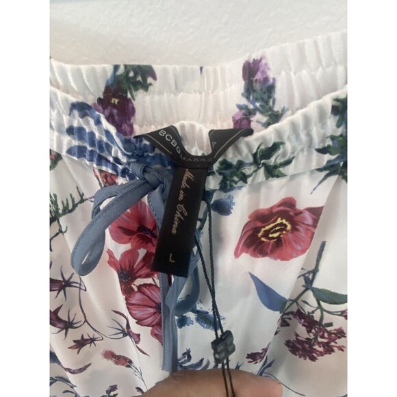 NWT BCBG Max Azaria - White w/ Multicolor Floral Print Wide Leg Pants Size L - Picture 6 of 8